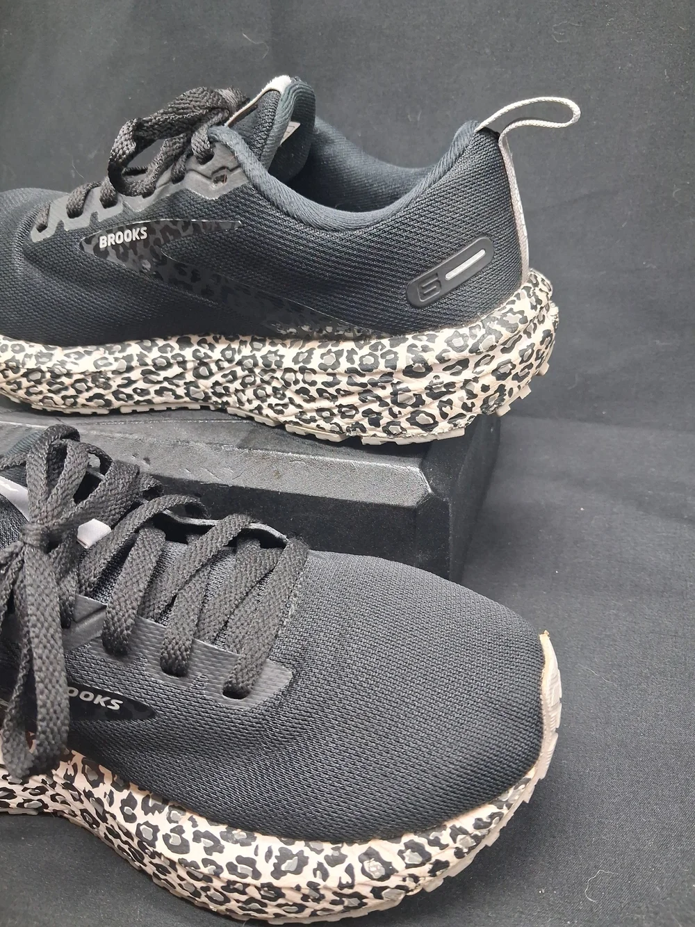 Brooks Black Athletic Shoes with Leopard-Print Midsole